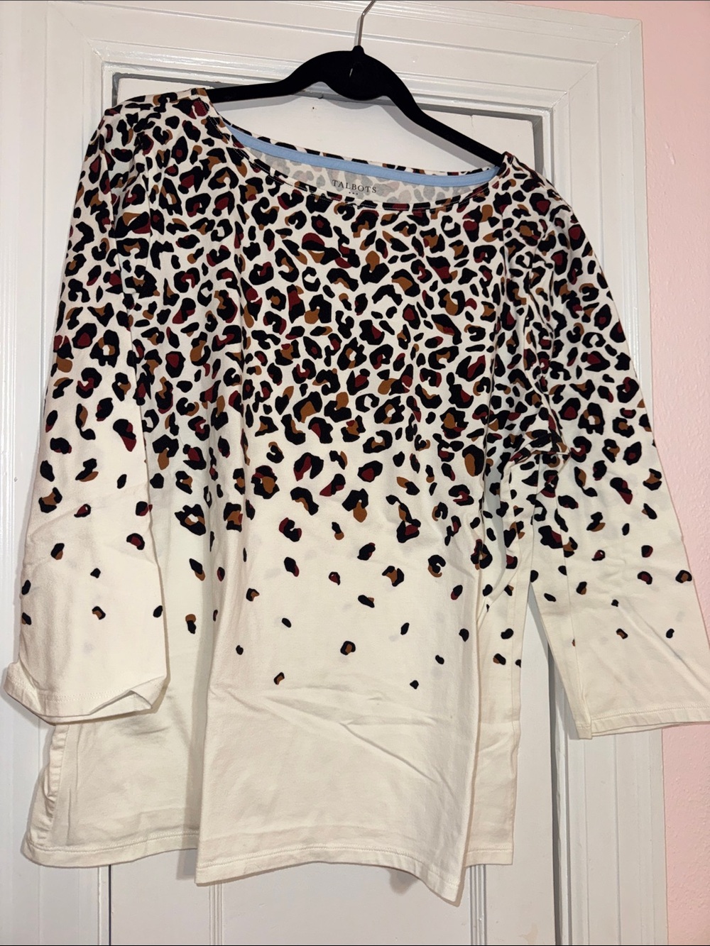 Talbots Cream Leopard-Print Long Sleeve Tee with Brown & Black Spots